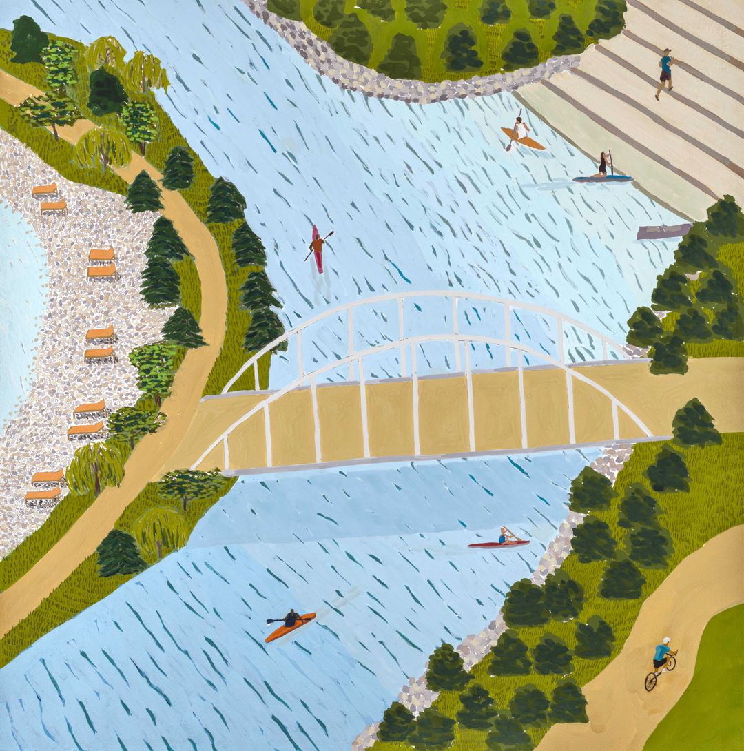 Illustration of the waterways and green space at Lakeview Village